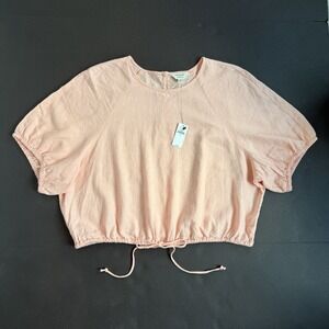 New Banana Republic Linen Rayon Blend Top Women XL 16 18 Crop Peach Boho Peasant